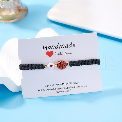 Sport Theme Plastic Charm Braided Bead Bracelets WG0CE78-03-1