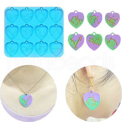12 Constellations Heart Pendants Silicone Molds DIY-G072-01-1