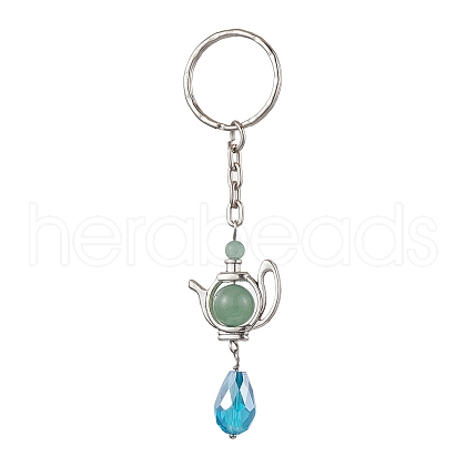 Natural Green Aventurine & Glass Pendant Keychain KEYC-JKC00807-1