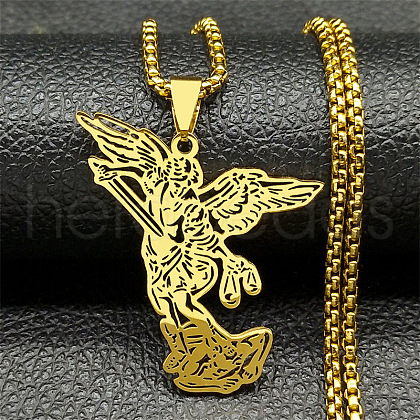 304 Stainless Steel Archangel Saint Michael Pendant Necklaces NJEW-K283-10G-1