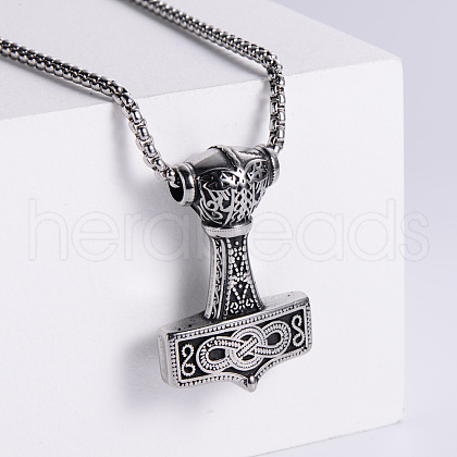 Viking Stainless Steel Hammer Pendant Fashionable Street Style Necklaces for Trendy Men IS7390-1
