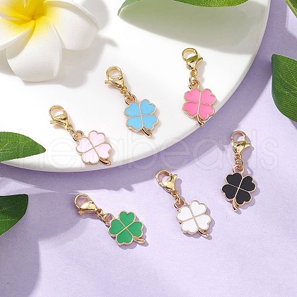 Clover Alloy Enamel Pendant Decorations HJEW-JM03117-1