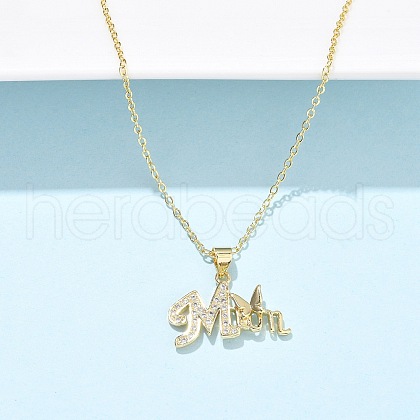 Mother's Day Brass Micro Pave Clear Cubic Zirconia Pendant Necklaces for Women NJEW-Q021-01A-G-1