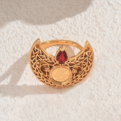 Bohemian Geometric Hollow Half Circle Brass Pave Cubic Zirconia Finger Rings for Women XS3183-3-1