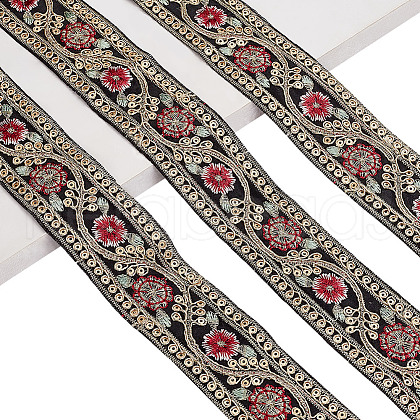 Sparkle Polyester Flower Embroidery Ribbons SRIB-WH0011-266B-1