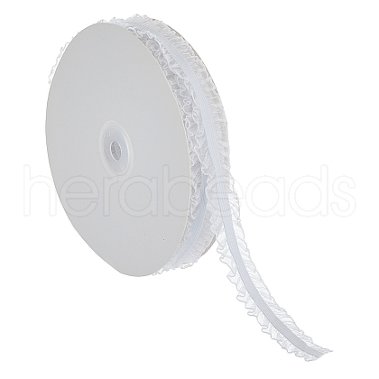15 Yards Polyester Ruffled Elastic Lace Trim OCOR-WH0088-81A-1
