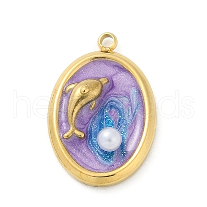 Ocean Theme 304 Stainless Steel Enamel Pendants STAS-Q352-03G-C-1
