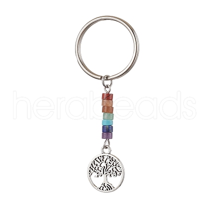 Natural Lapis Lazuli Green Aventurine Tiger Eye Red Jasper Lepidolite Howlite Red Aventurine & Alloy Keychain KEYC-JKC00813-05-1