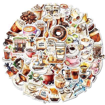 50Pcs Cartoon Coffee Paper Sticker STIC-C012-20-1