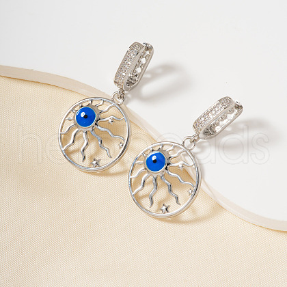 Brass Cubic Zirconia Evil Eye Hoop Earrings UK0566-1