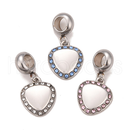 304 Stainless Steel Rhinestone European Dangle Charms STAS-F278-22P-1