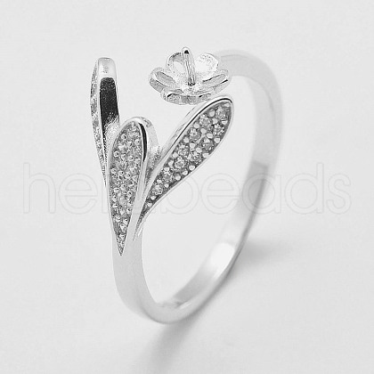 Anti-Tarnish Adjustable Rhodium Plated 925 Sterling Silver Cuff Rings STER-K038-017P-1