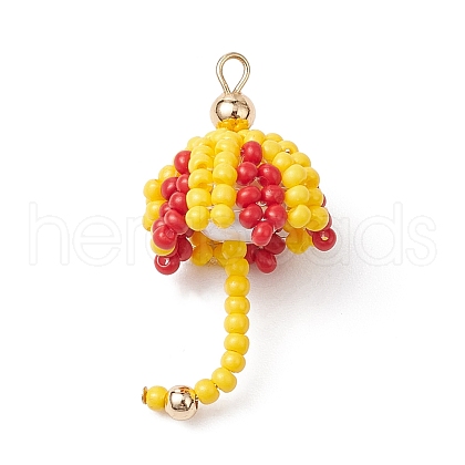 Handmade Umbrella Nylon Wired Glass Seed Beaded Pendants with Glass Pearl Round Bead and Brass Beads PALLOY-MZ00504-04-1