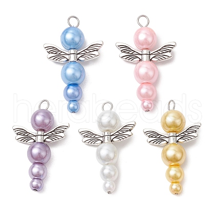 Pearlized Glass Pearl Bead Pendants PALLOY-JF03204-03-1
