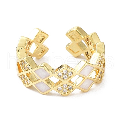Double Row Rhombus Real 18K Gold Plated Cuff Rings for Girl Women ZIRC-C021-09G-1