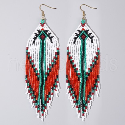 Bohemian Handmade Glass Seed Beads Hexagon Dangle Earrings ZA8204-1-1