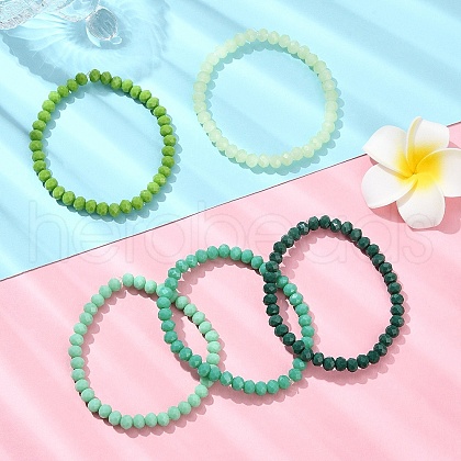 5Pcs 5 Styles Faceted Rondelle Glass Beaded Stretch Bracelet Sets BJEW-YW00004-02-1