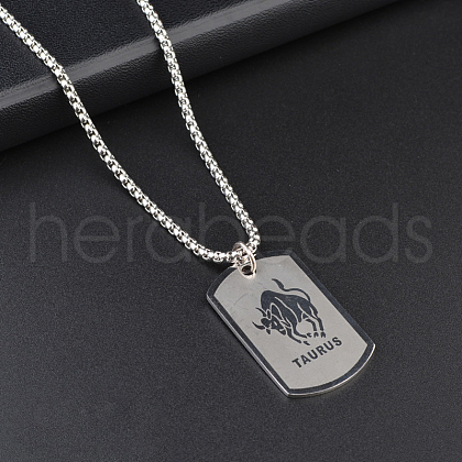 Rectangle with Constellation Alloy Pendant 316L Surgical Stainless Steel Chain Necklaces WG3A89F-03-1