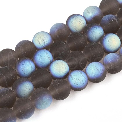 Frosted Transparent Glass Beads Strands GLAA-T032-T10mm-MBB02-1
