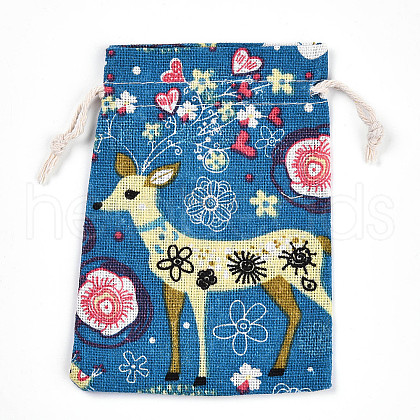 Flower Deer Printed Polycotton(Polyester Cotton) Packing Pouches Drawstring Bags ABAG-T004-10x14-37-1