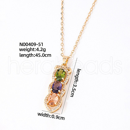 Elegant Brass Micro Pave Colorful Cubic Zirconia Pendant Necklaces for Women EM4159-4-1