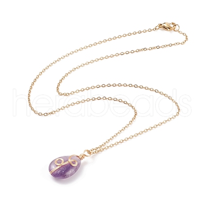 Natural Amethyst Teardrop Pendant Necklace NJEW-JN03900-03-1