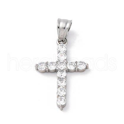 304 Stainless Steel Cubic Zirconia Pendants STAS-C102-01C-P-1