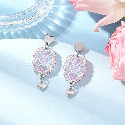 304 Stainless Steel Faceted Bicone Glass Beads Dangle Stud Earrings EJEW-WZ00437-02-1
