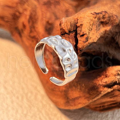 Hammered 304 Stainless Steel Cuff Rings RJEW-S626-04P-1