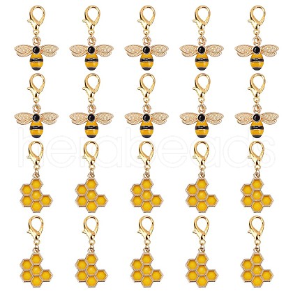 SUNNYCLUE 40Pcs 2 Style Alloy Enamel Honeycomb & Bees Pendant Decorations HJEW-SC0001-21-1