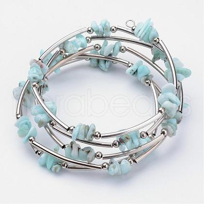 Natural Larimar Beaded Wrap Bracelets BJEW-JB02682-01-1