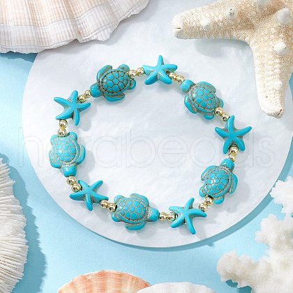 Synthetic Turquoise Beaded Stretch Bracelets for Men Women BJEW-JB11762-02-1
