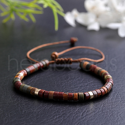 Flat Round Natural Polychrome Jasper/Picasso Stone/Picasso Jasper Beaded Braided Bracelets XT5417-1