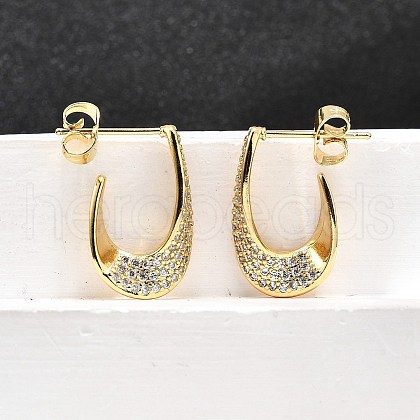 Brass Micro Pave Clear Cubic Zirconia Stud Earrings for Women EJEW-U056-04A-G-1