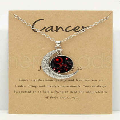 Alloy Pave Glass Moon Constellation Pendant Necklaces for Women FS-WG3B9B3-04-1