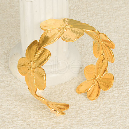 Floral 304 Stainless Steel Cuff Bangles for Women DV7569-2-1