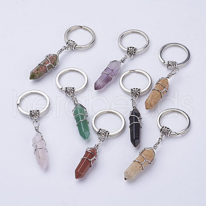Natural/Synthetic Mixed Stone Pointed Keychain KEYC-E023-08-1