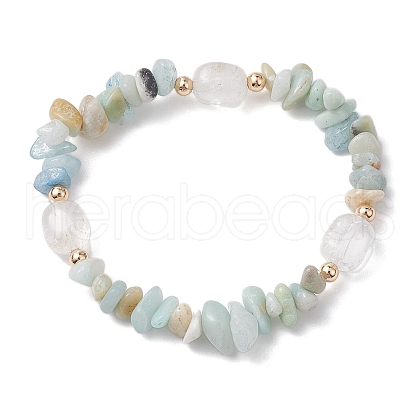 Natural Flower Amazonite Chip & Cuboid Beaded Stretch Bracelets for Women BJEW-JB10808-04-1