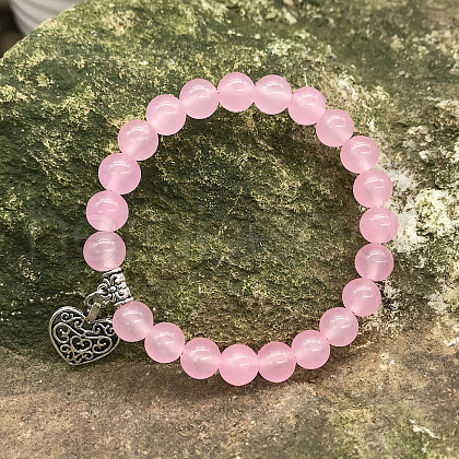 Natural Rose Quartz Round Beaded Stretch Bracelets DM7312-2-1