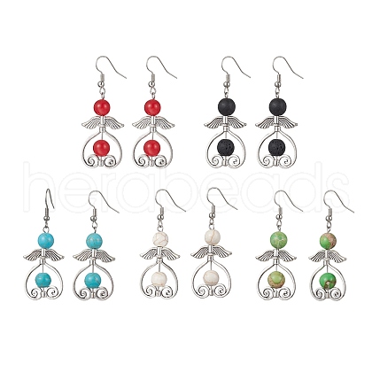 5 Pairs 5 Styles Natural & Synthetic Mixed Gemstone Round Beaded Dangle Earrings EJEW-JE05550-S-1