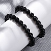 Natural Tourmaline Round Beaded Stretch Bracelets for Men Women BJEW-G743-01A-1