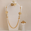 Exquisite Zinc Alloy Flat Round Cuff Bangle & Earrings & Multilayer Tassel Necklaces & Rings Set for Women OM1652-2