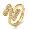 Rack Plating Letter Brass Micro Pave Clear Cubic Zirconia Adjustable Rings for Women KK-S391-03G-Z-2