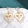Heart Brass Micro Pave Clear Cubic Zirconia Dangle Stud Earrings KK-D363-12D-G-5