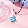 Dyed Synthetic Imperial Jasper & Glass Seed Beaded Star Pendant Black Waxed Cotton Cord Necklaces NJEW-MZ00109-01-1
