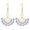 Glass Beaded Fan with Imitation Pearl Dangle Earrings EJEW-MZ00067-01-1