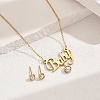 Stainless Steel Word Baby Stud Earrings & Pendant Necklaces Sets for Women AE9274-3-1
