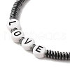 Synthetic Hematite Heishi Beaded Stretch Bracelet with Word Love BJEW-JB07570-4