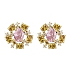 Flower Brass Micro Pave Cubic Zirconia Stud Earrings EJEW-M082-20G-4