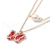 Glass Butterfly & Natural Pearl Pendants Double Layer Necklace with Clear Cubic Zirconia NJEW-TA00043-03-6